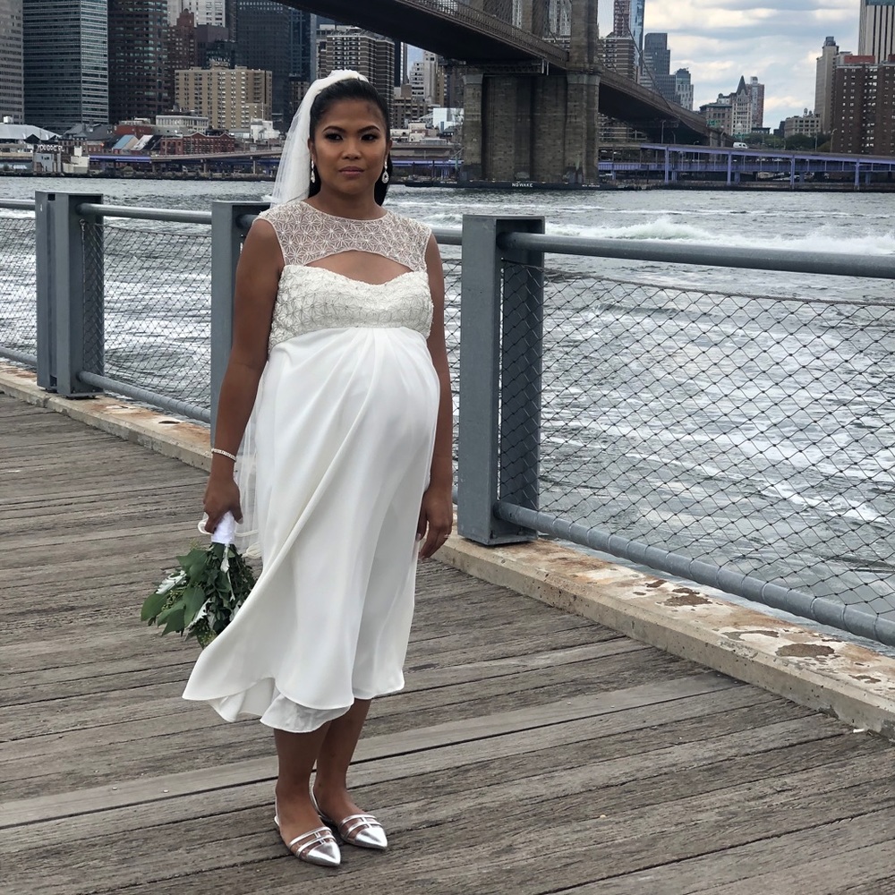Cap Sleeve Crepe Sheath Wedding Gown with Beading